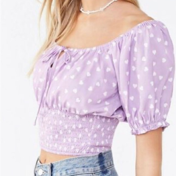 Forever 21 Women's Smocked Heart Print Top Size Small - Picture 3 of 5